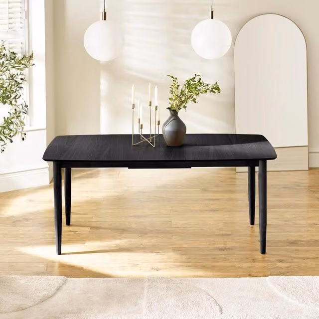 FurnitureboxUK Leif Rectangular Solid Wood Extending 6-8 Seater Dining Table in Black – 1
