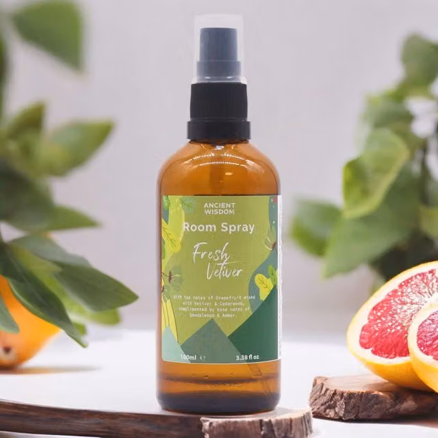 KDMK Fresh Vetiver Room Spray Citrus Earthy Fragrance in Green and Brown