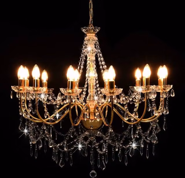 Berkfield Home Beautiful Gold Chandelier with Transparent Beads and 12 x E14 Bulbs – 1