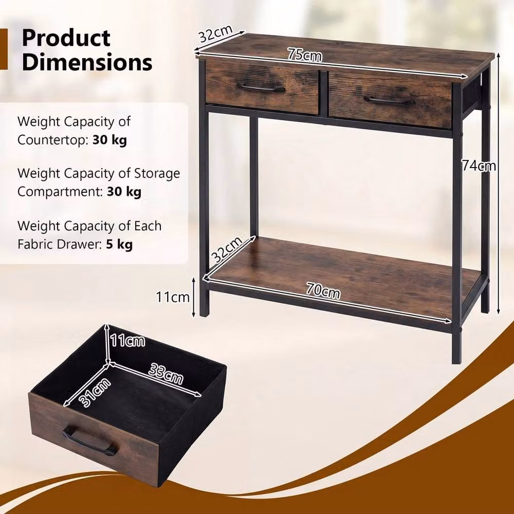 EONLION Industrial Brown Console Table with Rectangular Top and Four Legs, Width: 100 cm – 2