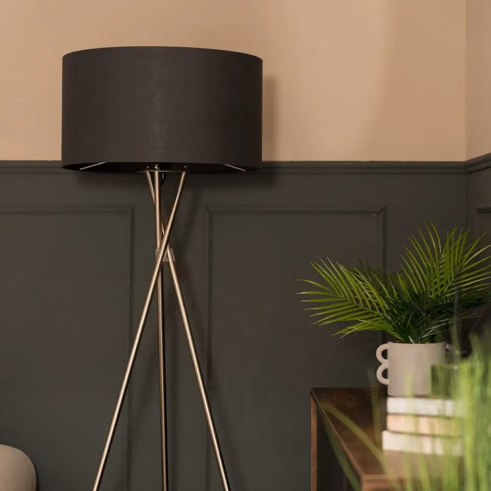 ValueLights Camden Modern Polished Chrome Metal Tripod Floor Lamp with Grey Fabric Cylinder Shade, H 154 cm x W 57 cm x D 57 cm – 4