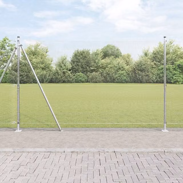 Berkfield Home Galvanised Steel Welded Wire Fence in Silver with 13 Flanged Posts, 1.5 x 50 m