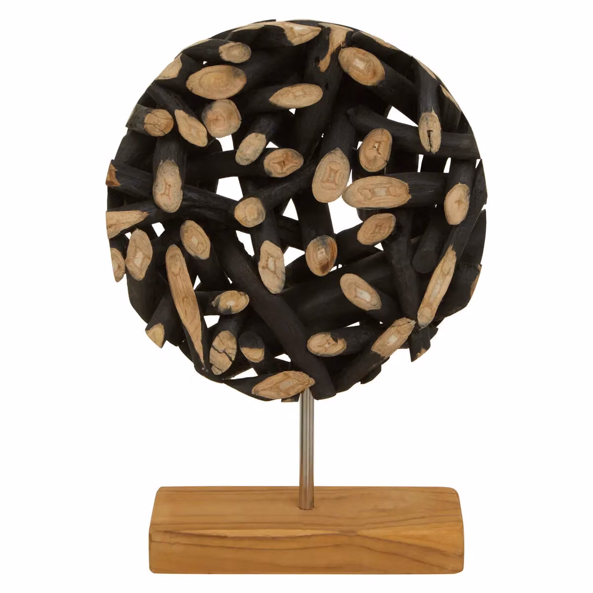 Orsina Abstract Round Wooden Tabletop Sculpture in Black and Multicolour – 5