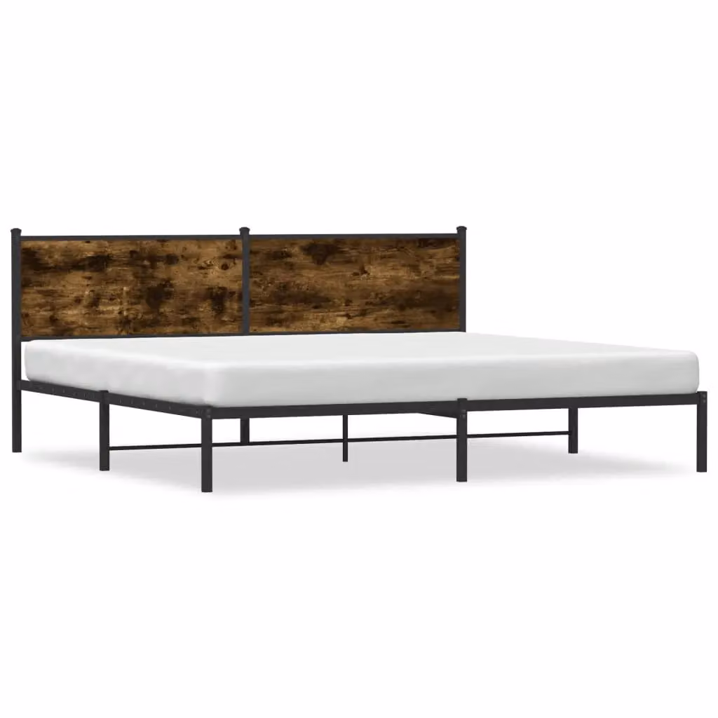 Berkfield Home Metal Bed Frame in Smoked Oak Brown, W/D/H: 193 x 203 cm – 2
