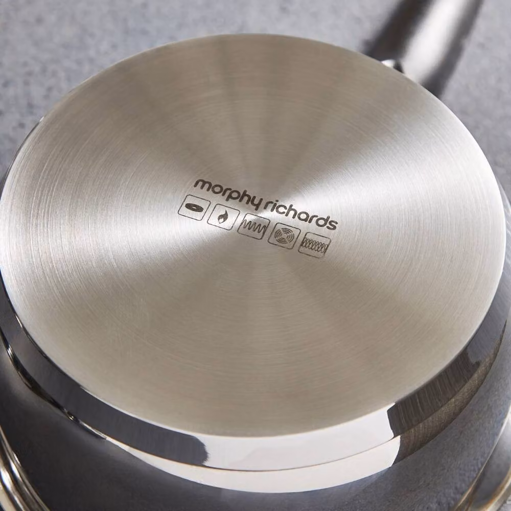 Morphy Richards 5 Piece Stainless Steel Pan Set with Ceramic Coating and Glass Lids in Silver – 10