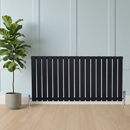 Monster Shop Modern Designer Flat Single Column Radiator in Matt Black Carbon Steel, H 60 cm x W 119 cm x D 10.8 cm – 3