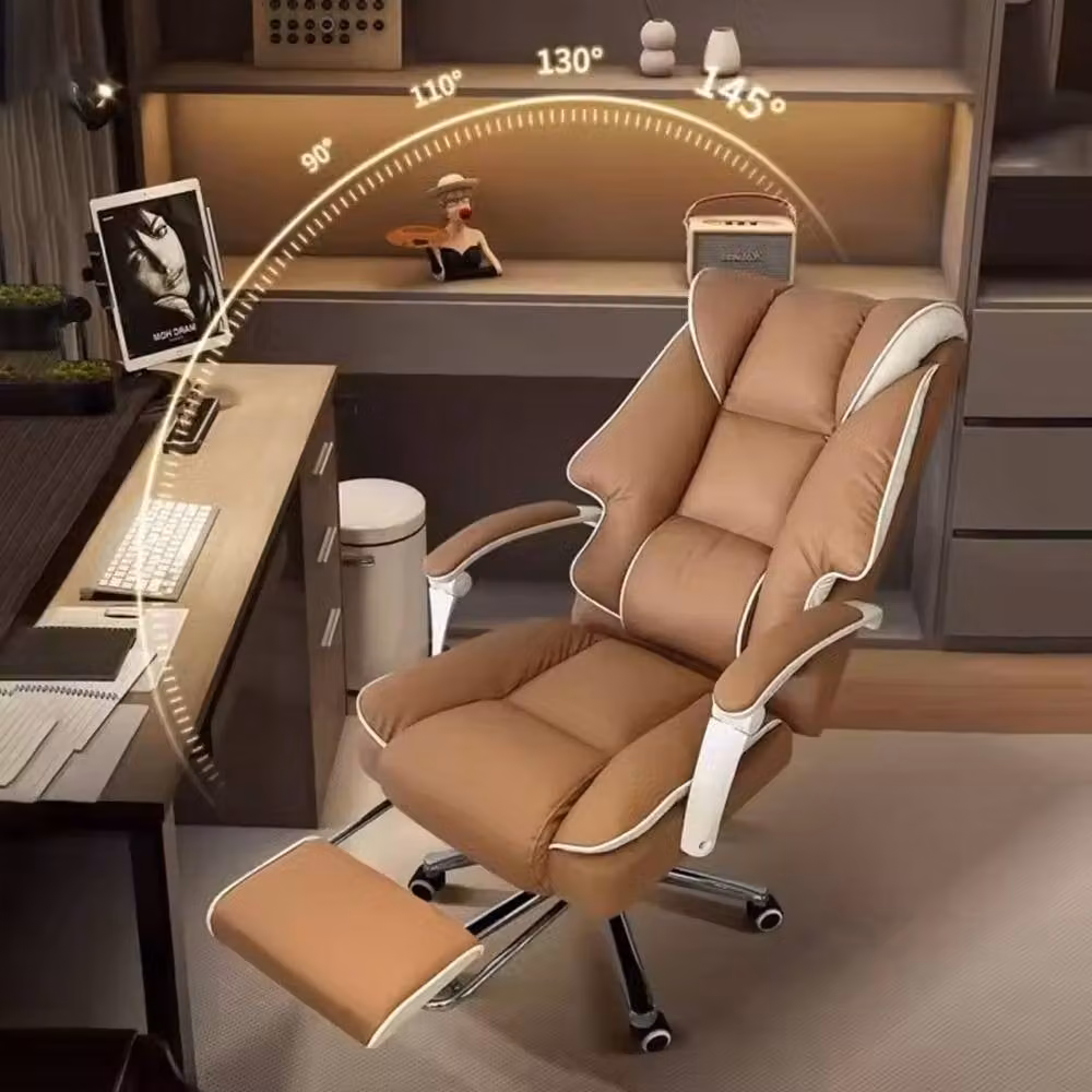 Ventryn Executive Swivel Office Chair in Brown Synthetic Leather with Headrest and Height Adjustment – 3