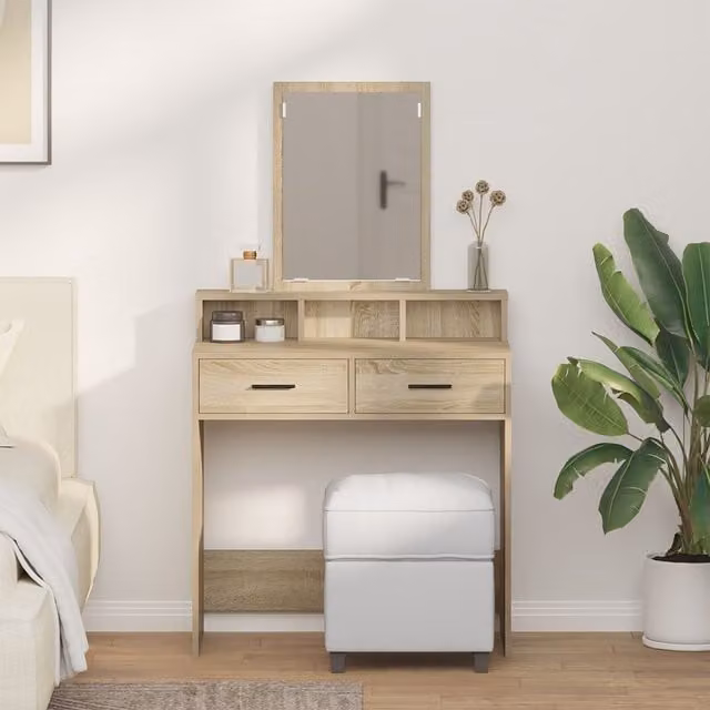 Berkfield Home Dressing Table with Drawers in Sonoma Oak, Beige, W/D/H: 79 x 41 x 140 cm