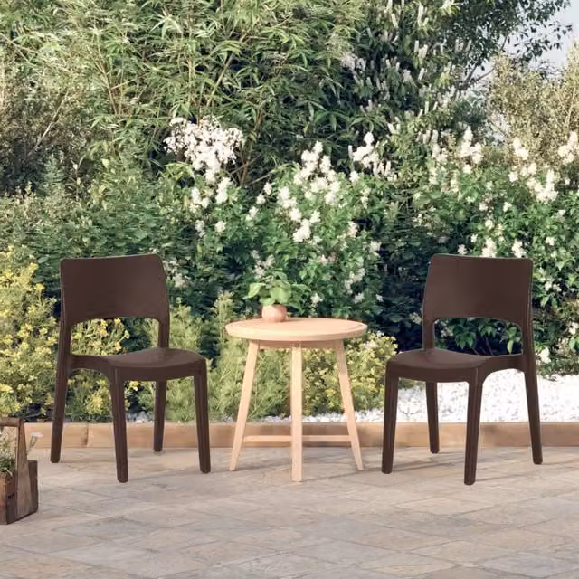 Berkfield Home Set of 2 Brown Mocha Stackable Garden Chairs in UV-Resistant Polypropylene
