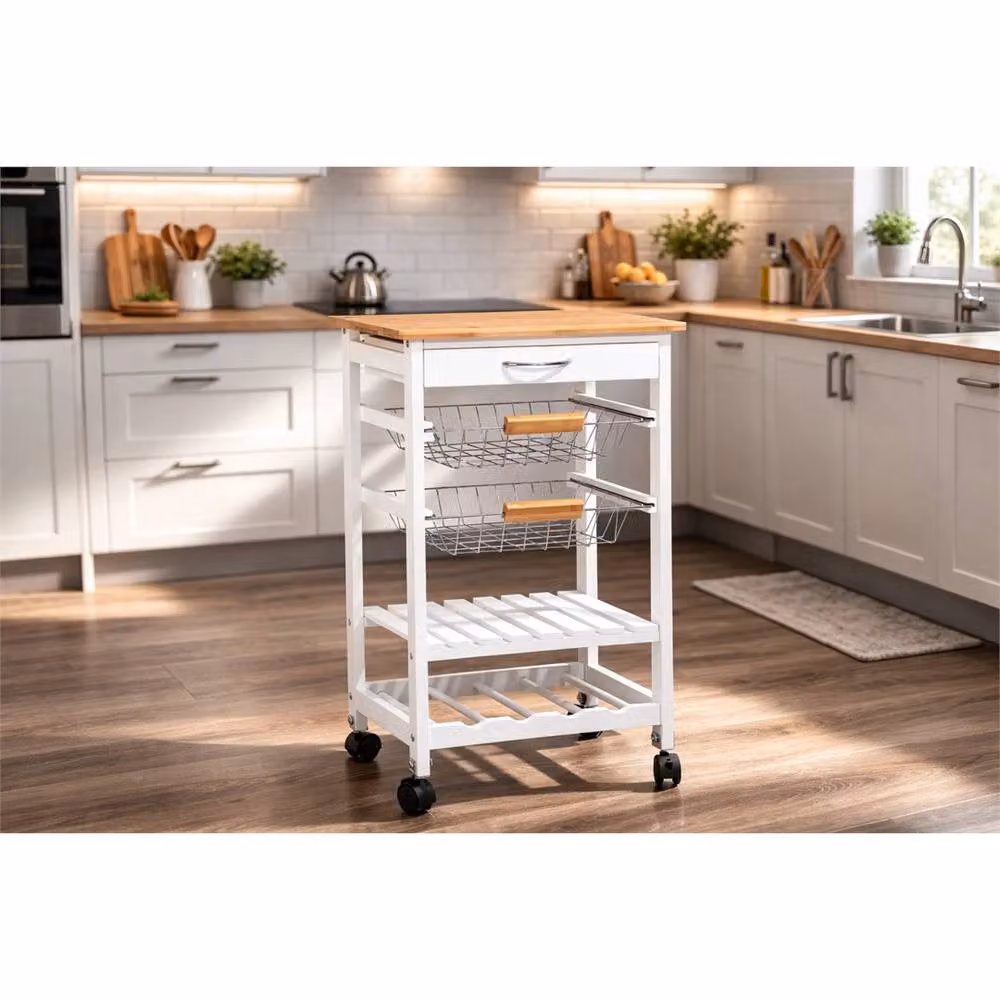 SPETLEK 5 Tier Kitchen Trolley with 1 Drawer and 2 Baskets in White – 3