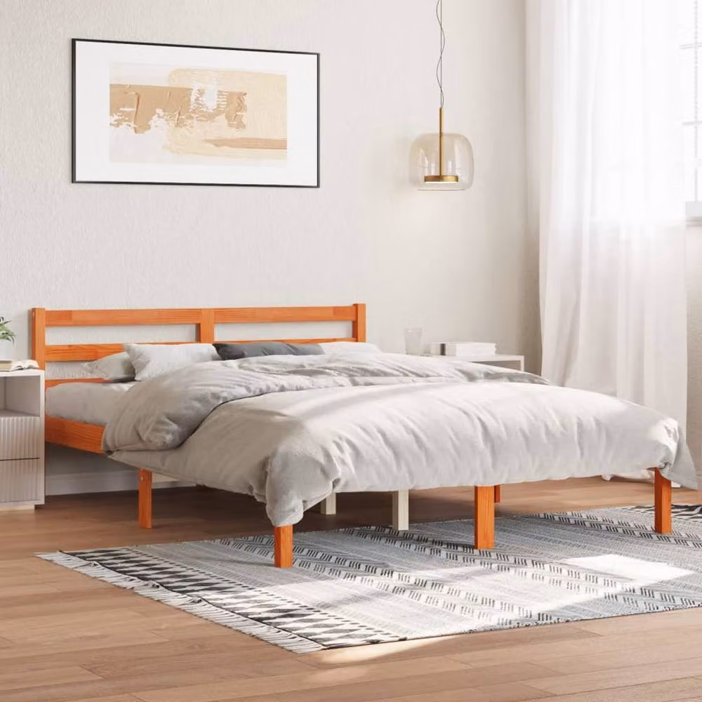 Berkfield Home Double Solid Wood Pine Bed Frame in Wax Brown, W: 135 cm, L: 190 cm – 2