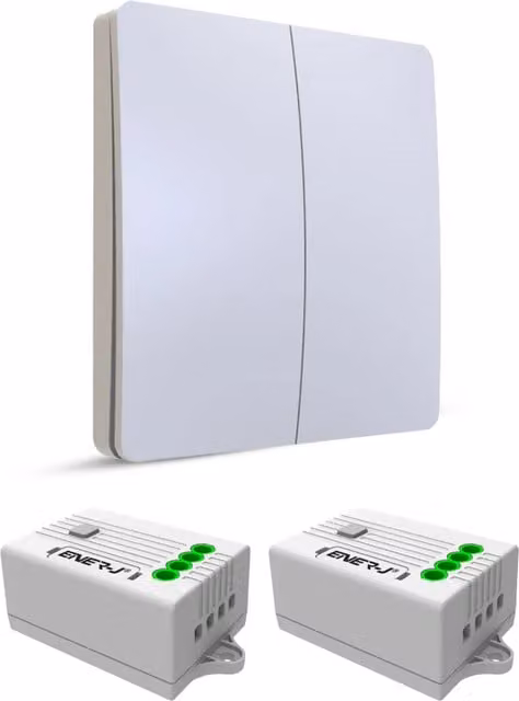 EnerJ Smart 2 Gang Wireless Kinetic Switch and 500W RF Receiver in White