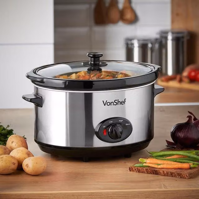 Vonshef Stainless Steel Slow Cooker, Silver, 6.5L