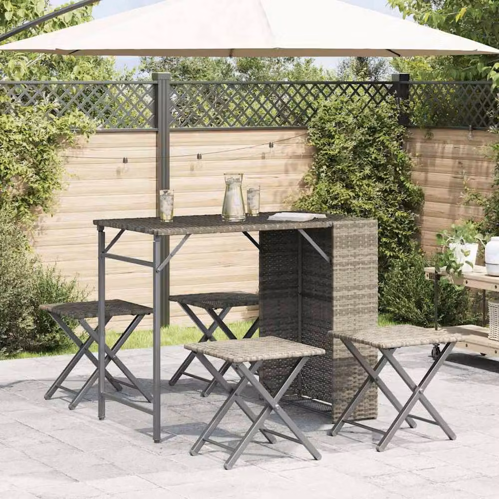 Berkfield Home 5 Piece Foldable Garden Dining Set in Light Grey Poly Rattan and Metal – 2