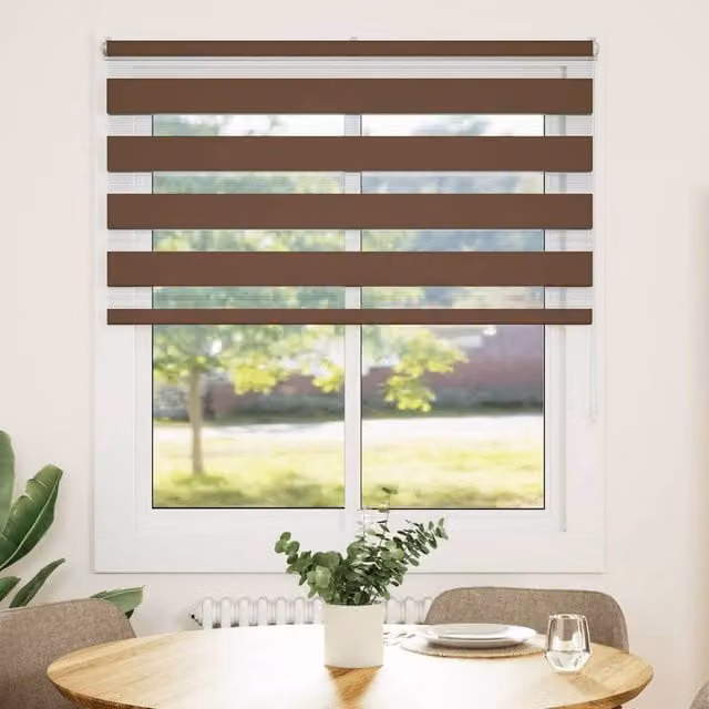 Berkfield Home Zebra Blind in Brown, Polyester Fabric, W: 130 cm, H: 100 cm