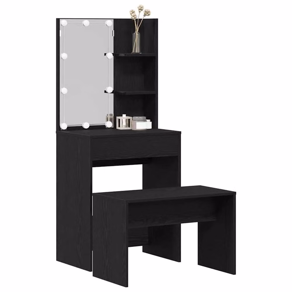 Berkfield Home Hollywood LED Dressing Table Set in Black Oak Engineered Wood – 3