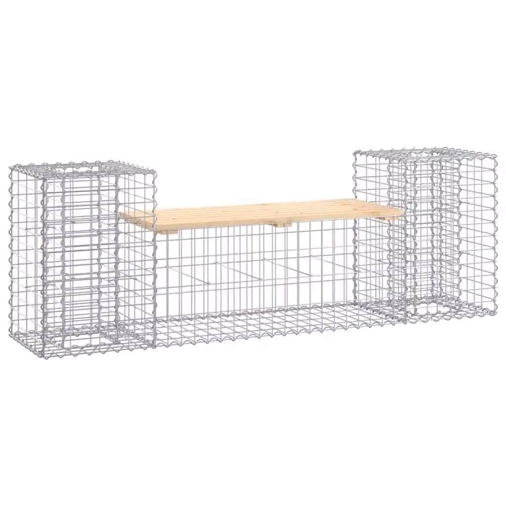 Berkfield Home Gabion Design Garden Bench in Brown Solid Pine Wood, W: 183 cm, D: 41 cm, H: 60.5 cm
