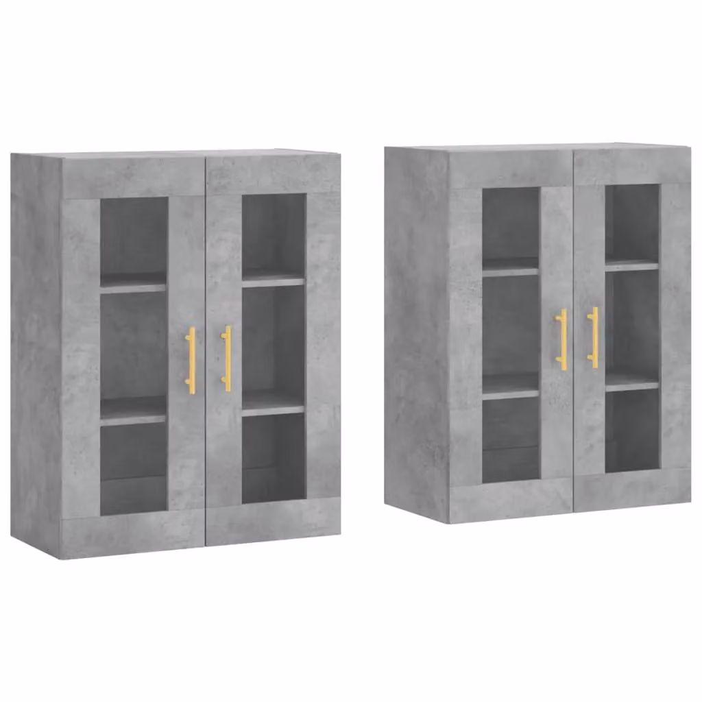 Berkfield Home Set of 2 Wall Mounted Modern Cabinets in Concrete Grey with Glass Doors and Internal Shelves – 2