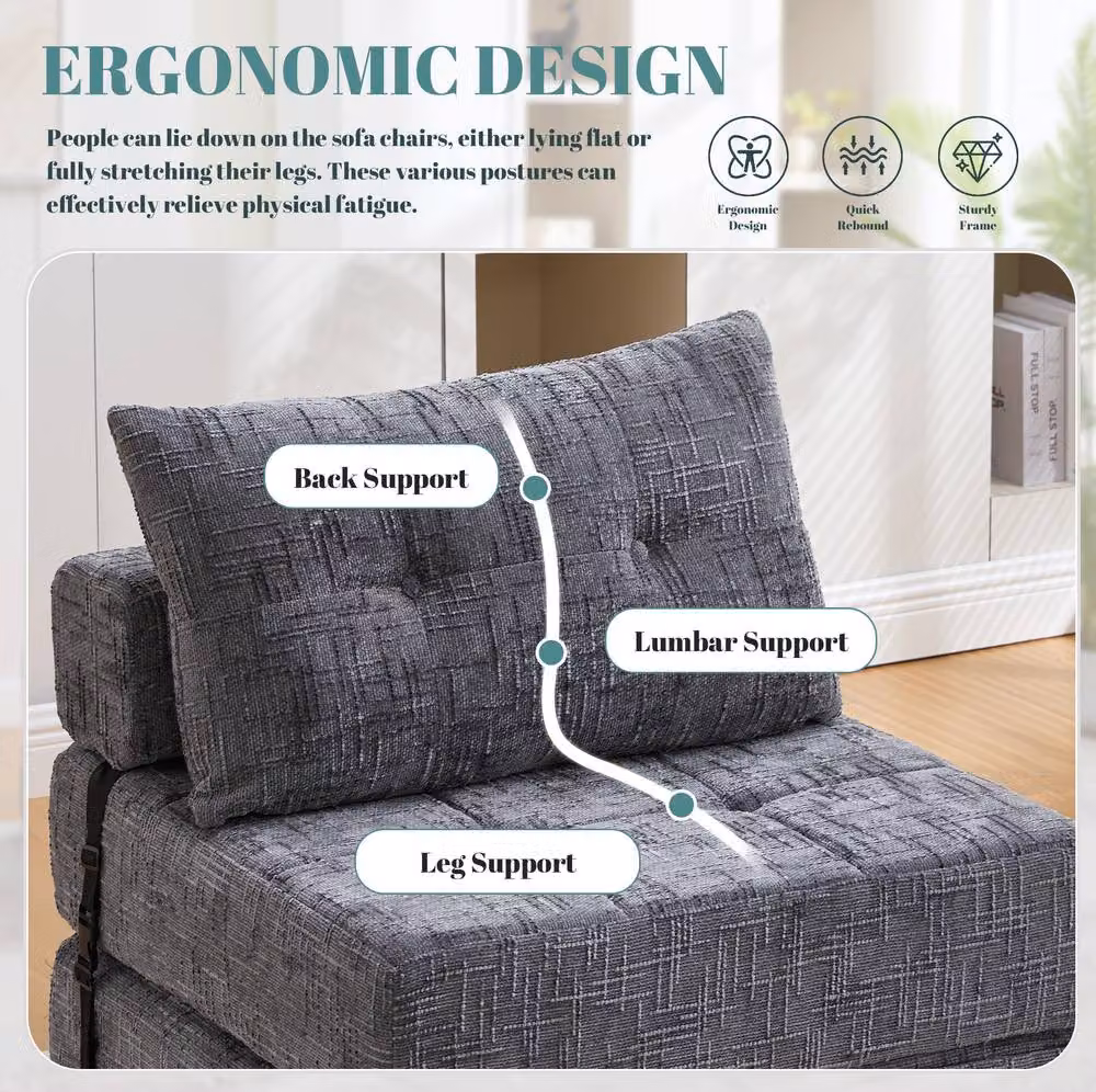 STILVORA Grey Folding Sofa Bed with Chenille Fabric Upholstery and Armrests – 6