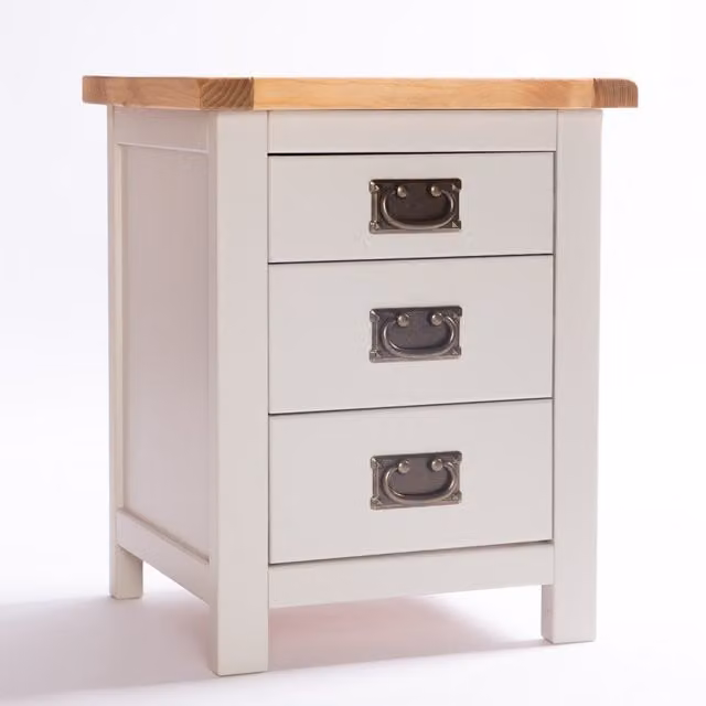 Cabinet Bits Argenta 3 Drawer Bedside Cabinet in Grey with Brass Drop Details