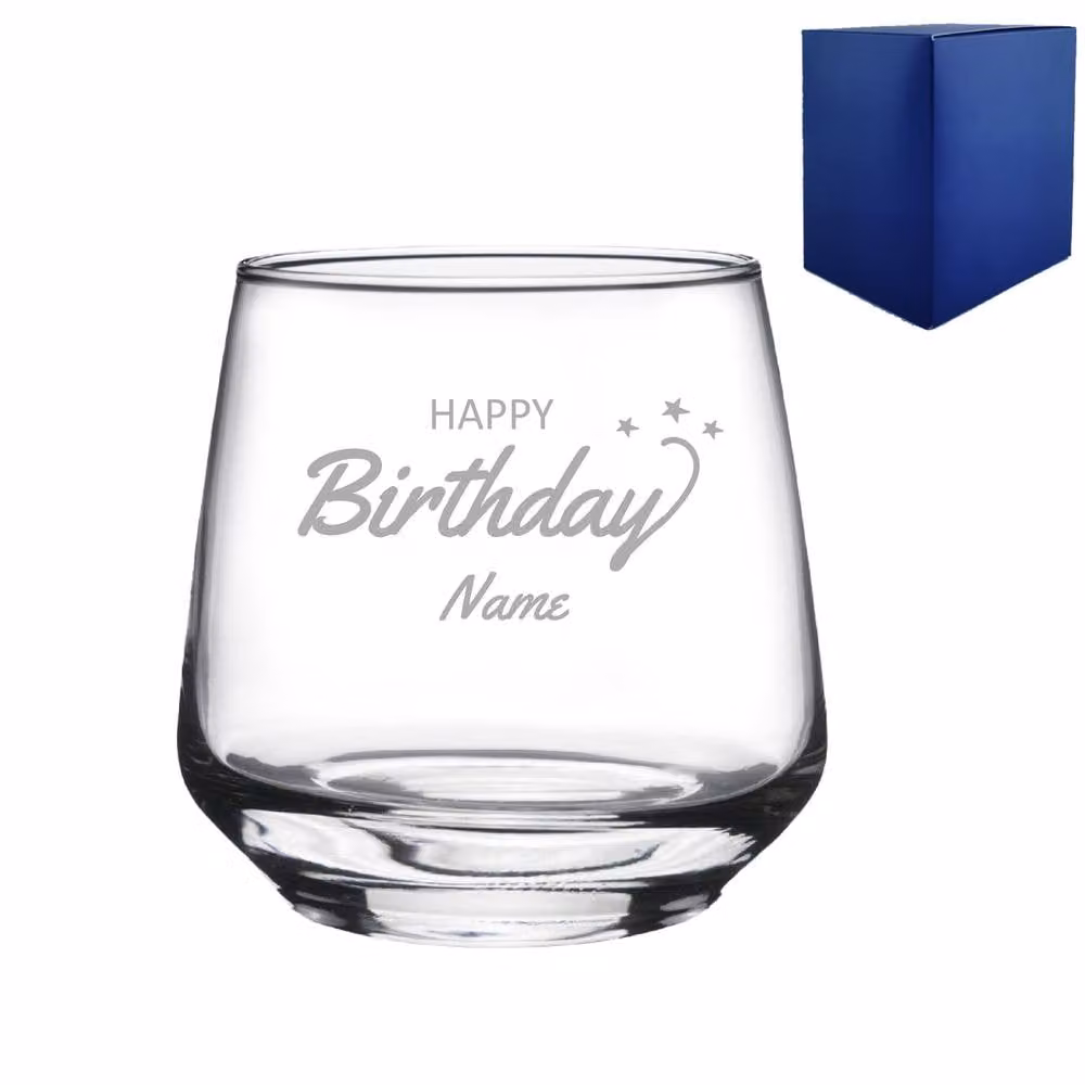 Uniqueful Personalised Engraved Happy Birthday Tall Tumbler in Clear Glass