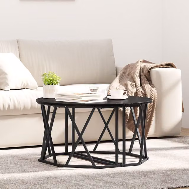 Berkfield Home Black Oak Coffee Table in Black Engineered Wood, W/D/H: 80 x 80 x 42 cm – 1
