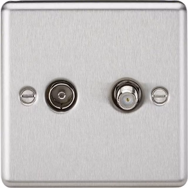 Knightsbridge Isolated SAT TV Socket with Rounded Edges in Brushed Chrome