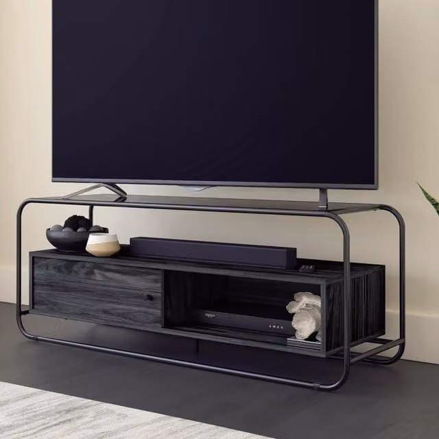 Teknik Metro TV Stand in Black with Glass and Metal Details