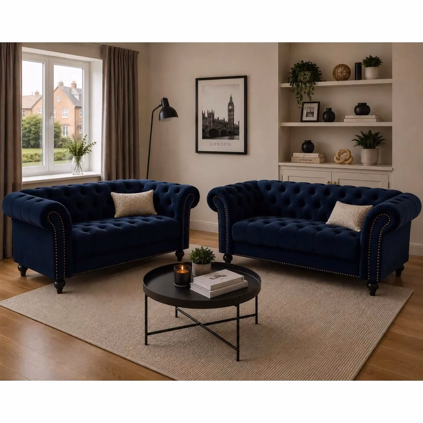 Home Detail Mayfair 3 Seater Chesterfield Velvet Sofa in Blue – 2