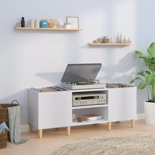 vidaXL Record Cabinet in White MDF, W/D/H: 121 x 38 x 48 cm – 2