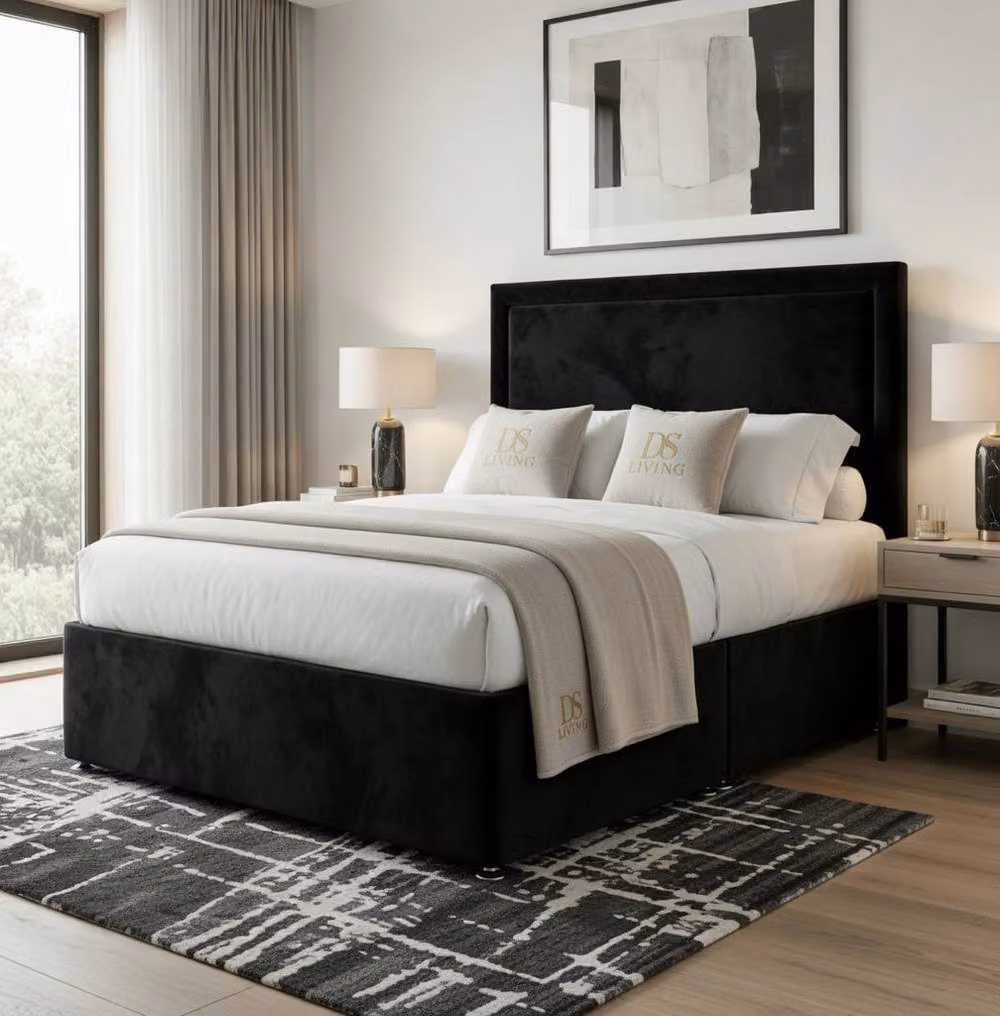 DS Living Velmont Modern Upholstered Velvet Divan Bed in Black, W/D/H: 180 x 200 cm – 3