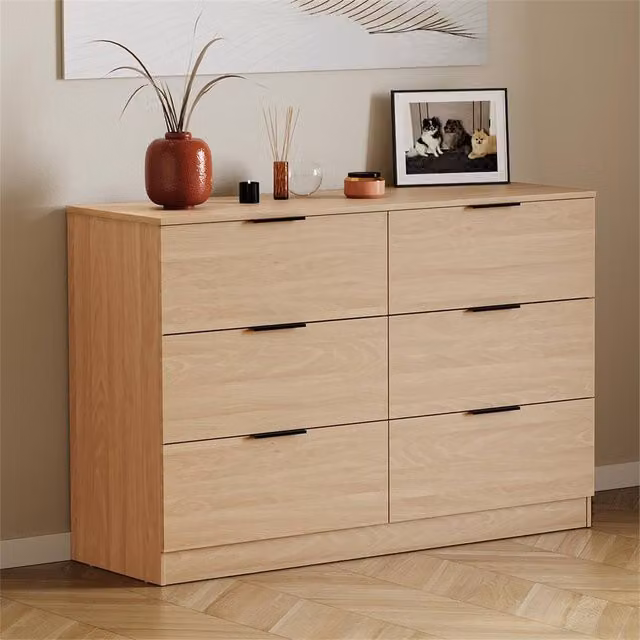 EONLION Pine 6 Drawer Chest in Brown