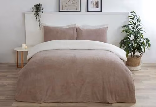 SmartLiving Double Reversible Soft Cotton Blend Duvet Cover Set with Pillowcases in Teddy Plain Pink, 140 x 200 cm – 1