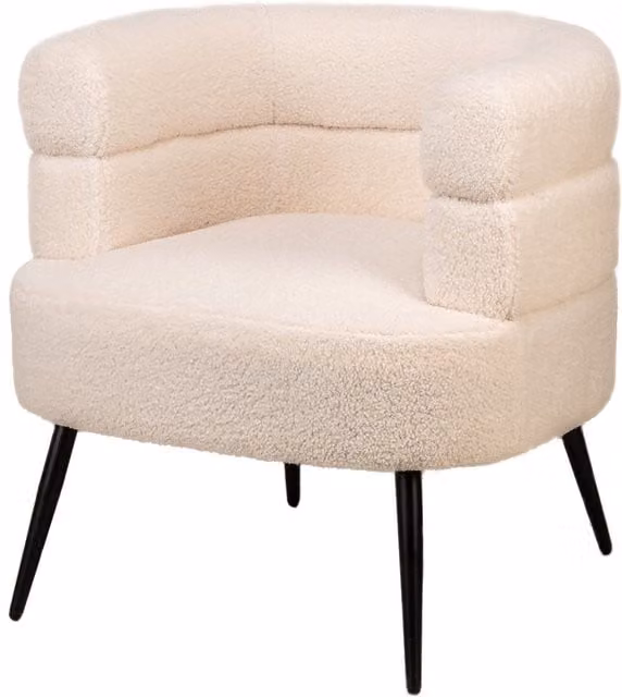 Nordlys Scandinavian Design Bouclé Fabric Lounge Chair with Metal Legs in White