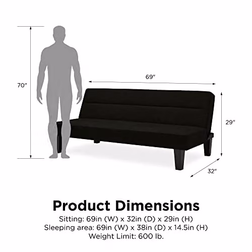 DHP Furniture Kebo Modern Black Velvet Click Clack Sofabed with Armrests – 2