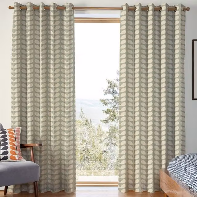Orla Kiely Made to Measure Blackout Eyelet Curtain in Pebble Cotton Fabric with Retro Floral Stem Pattern