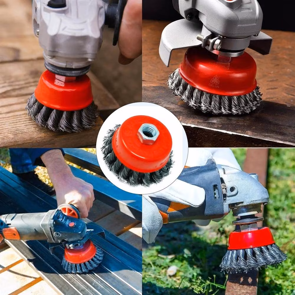 VOGREX 4-Piece M14 Twist Knot Wire Cup Brush Set for Angle Grinders in Red – 2