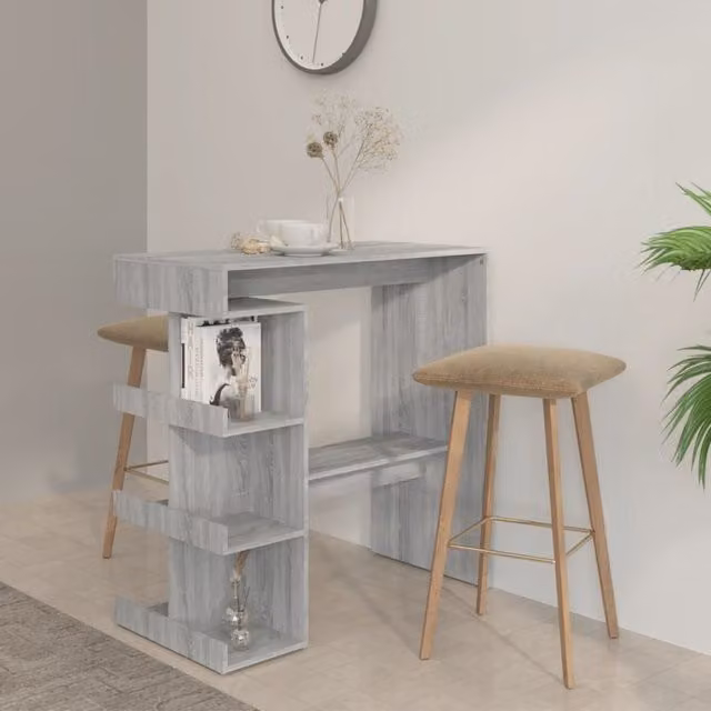 Berkfield Home Bar Table with Storage Rack in Grey Sonoma, W: 100 cm, D: 50 cm, H: 101.5 cm – 1