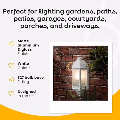 ValueLights Classic White Aluminium and Glass Wall Mounted Outdoor Lantern with Motion Sensor – 2