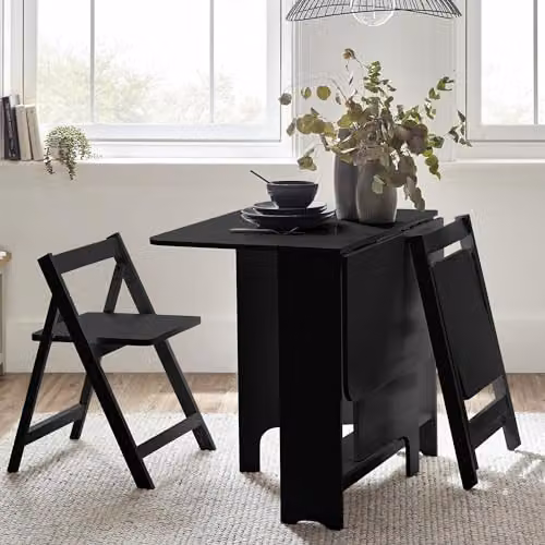 Julian Bowen Gatan Black Wood Drop Leaf Dining Table and 2 Chairs Set W/D/H: 70 x 80 x 100 cm – 2