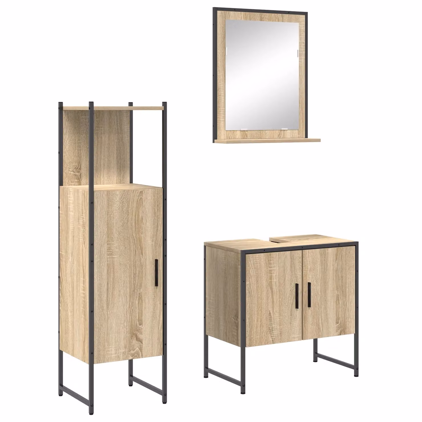 Berkfield Home 3 Piece Modern Bathroom Furniture Set in Sonoma Oak and Beige – 2