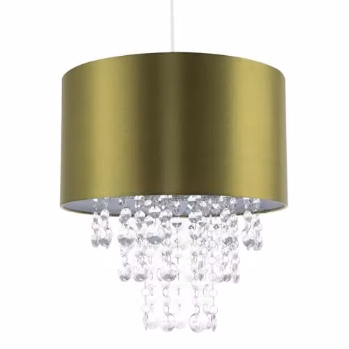 Happy Homewares Modern Green Satin Fabric Pendant Light Shade with Transparent Acrylic Drops, Diameter: 30 cm – 1