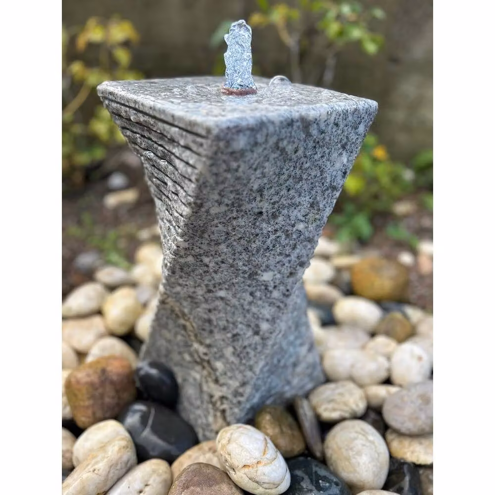 Buttercup Farm Chubby Granite Grey Twist Water Feature with Pump, Light and Reservoir – 2
