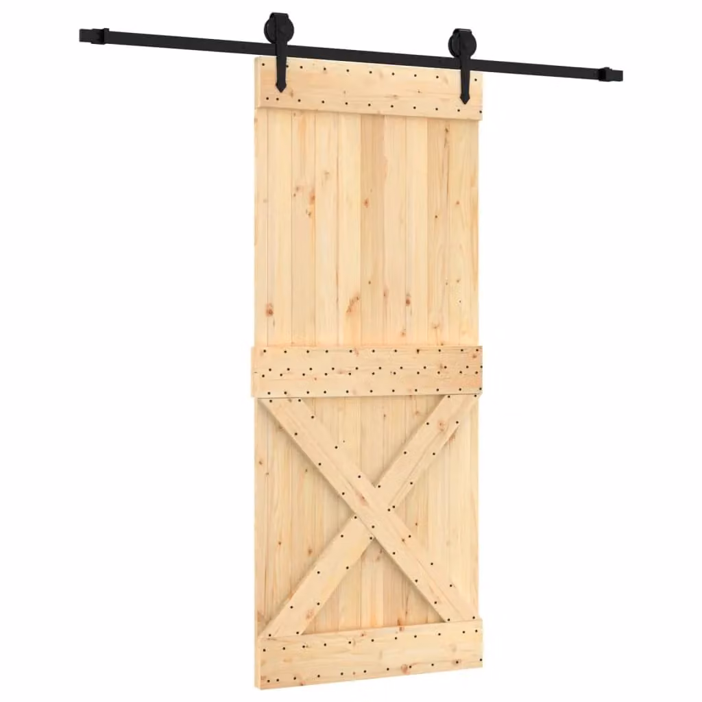 Berkfield Home Rustic Solid Wood Pine Sliding Door with Hardware Set, Brown, W: 85 cm, H: 210 cm