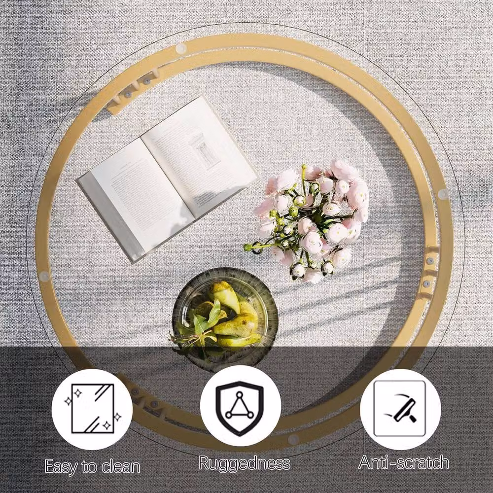 Huhote Elegant Round Nesting Coffee Tables Set of 2 with Gold Metal Frame and Glass Tops – 3