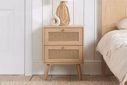 Birlea Croxley Rattan and Oak 2 Drawer Bedside Table in Oak – 2
