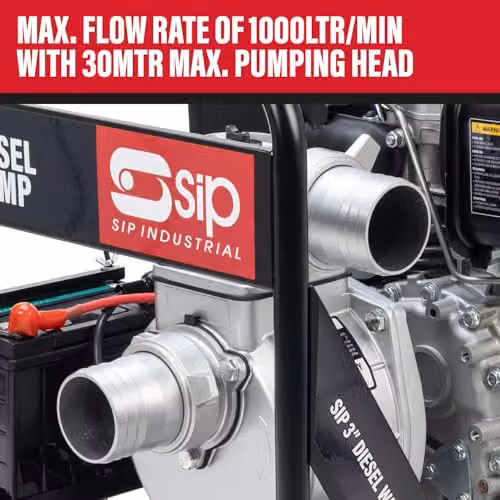SIP 3 inch Diesel Water Pump with 6hp 4-Stroke Electric Start, 1000L/min Flow Rate and 30m Pumping Head, Black – 2