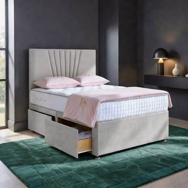 DS Living Elysian Upholstered Fabric Drawer Storage Bed Frame in Cream/Beige, W/D/H: 90 x 200 cm – 1