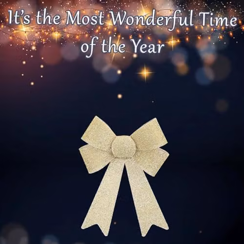 VFM e-Store Tinsel Bow Christmas Decoration in Beige and Gold, W/D/H: 37 x 49 x 13 cm – 3