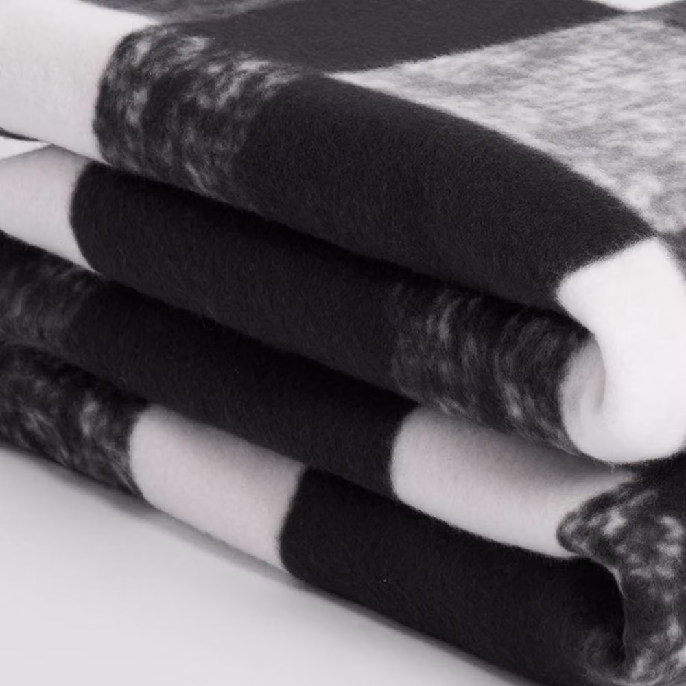 OHS Black Tartan Check Fleece Throw Blanket, W 150 cm x L 200 cm – 2